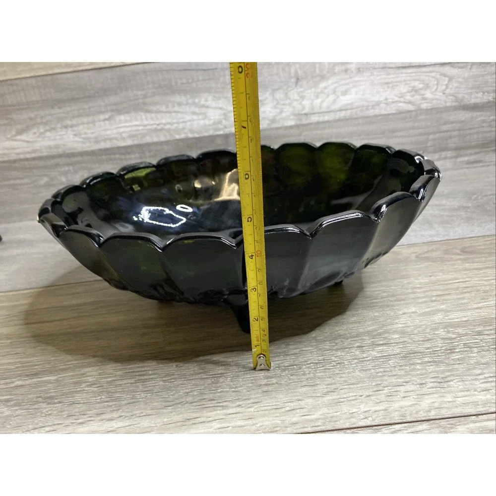 Vtg Indiana Glass Co Black Glass Bowl Fruit Pattern Approximately 12x8x4